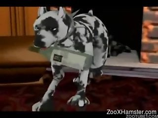 3D bestiality video featuring a loli and her hung dog